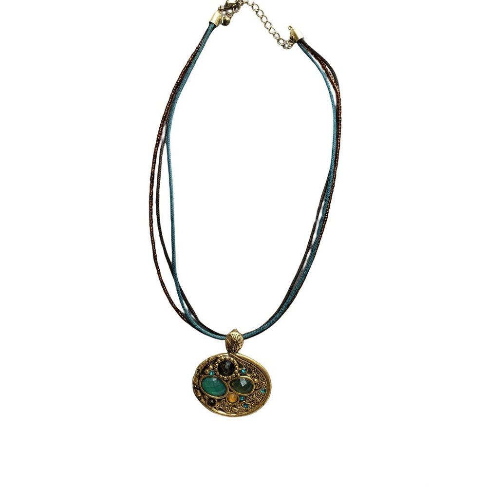 Olive Green Amber Rhinestone Pendant‎ Necklace